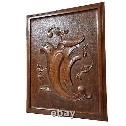 Scroll leaves wood carving panel 18.39 in Antique French architectural salvage