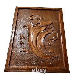 Scroll leaves wood carving panel 18.39 in Antique French architectural salvage