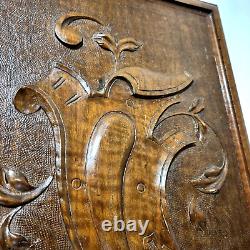 Scroll leaves wood carving panel 18.39 in Antique French architectural salvage