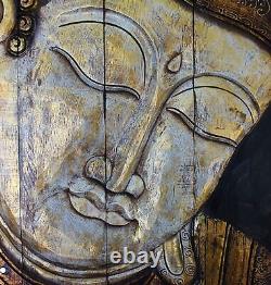 Serene Buddha Wall Art Panel Folding Screen hand carved wood Home Decor Bali Art