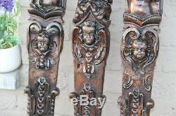 Set 3 black forest Antique wood carved Figurine lion head wall panels plaques