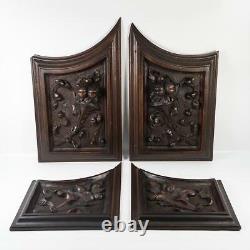 Set 4pc Antique Carved Wood Cabinet Panels, Neo-Renaissance, Gothic Cornucopia