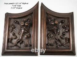 Set 4pc Antique Carved Wood Cabinet Panels, Neo-Renaissance, Gothic Cornucopia