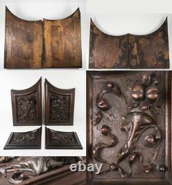 Set 4pc Antique Carved Wood Cabinet Panels, Neo-Renaissance, Gothic Cornucopia