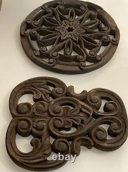 Set Of 2 Hand Carved Wood Wall Hanging Panels Solid Wood