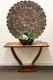 Set Of 3. Large Asian Carved Wood Floral Wall Decor Panels. 36 Round. Brown