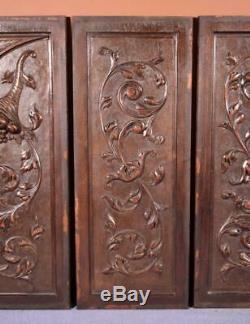 Set of 4 Antique French Walnut Wood Carved Panels
