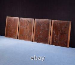 Set of 4 Antique Oak Solid Wood Panels Carvings Salvage