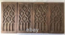 Set of 4 Vintage/Antique Medieval/ Gothic Style Carved Wooden Panels