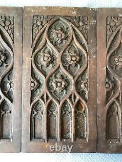 Set of 4 Vintage/Antique Medieval/ Gothic Style Carved Wooden Panels