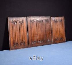 Set of Antique Gothic Revival Solid Oak Wood Panels withLinen Fold Carvings