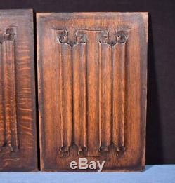 Set of Antique Gothic Revival Solid Oak Wood Panels withLinen Fold Carvings