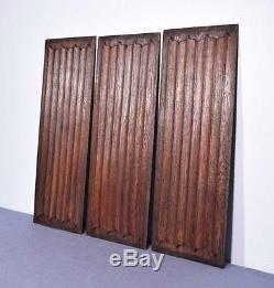 Set of Three Antique Gothic Revival Solid Oak Wood Panels withLinen Fold Carvings