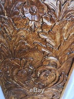 Shabby Chic Wooden Superb Wall Hanging Panel Flower Vase Carved 100% Mango Wood