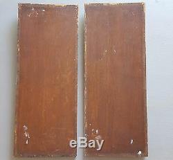 Shabby carved wood panel pair Bow Basket Salvaged architectural