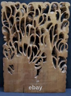 Signed Vintage 3D Hand Carved Wood Balinese Panel Wall Art Relief Bali Danha