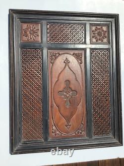 Six Panel Antique Relief Carved Wood Framed 2 Sided 26x 32