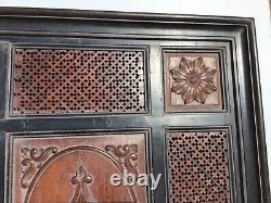 Six Panel Antique Relief Carved Wood Framed 2 Sided 26x 32