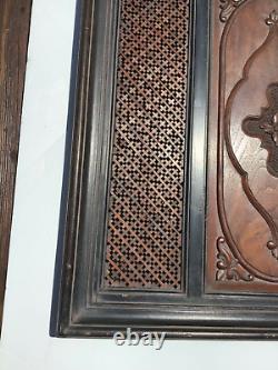 Six Panel Antique Relief Carved Wood Framed 2 Sided 26x 32