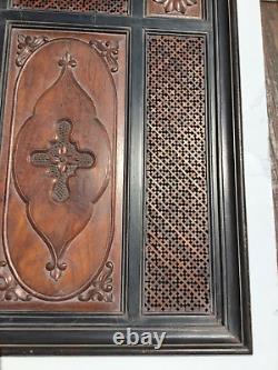 Six Panel Antique Relief Carved Wood Framed 2 Sided 26x 32