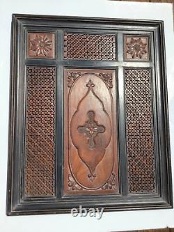 Six Panel Antique Relief Carved Wood Framed 2 Sided 26x 32