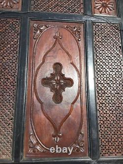 Six Panel Antique Relief Carved Wood Framed 2 Sided 26x 32