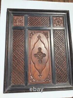 Six Panel Antique Relief Carved Wood Framed 2 Sided 26x 32