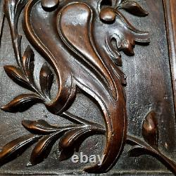 Solid scroll leaf branch carving panel 109 Antique French architectural salvage