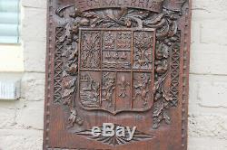 Spanish Wood carved vintage escutcheon wall shield panel