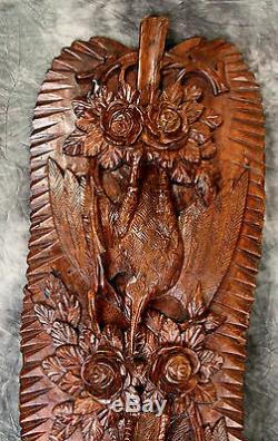 Splendid Large Antique French Wood Carved Sculpture Panel Black Forest C. 19th