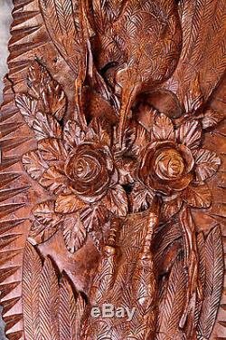 Splendid Large Antique French Wood Carved Sculpture Panel Black Forest C. 19th