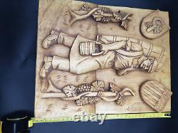 Splendid Vintage French Hand Carved Wooden Panel Winemaker signed by artist