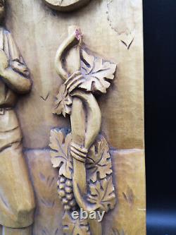 Splendid Vintage French Hand Carved Wooden Panel Winemaker signed by artist