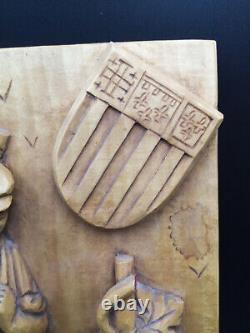 Splendid Vintage French Hand Carved Wooden Panel Winemaker signed by artist