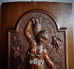 Stuning Mid 19th C French wooden hand carved panel, classical figurine