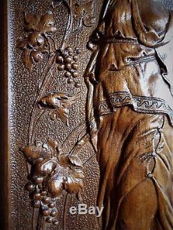 Stuning Mid 19th C French wooden hand carved panel, classical figurine