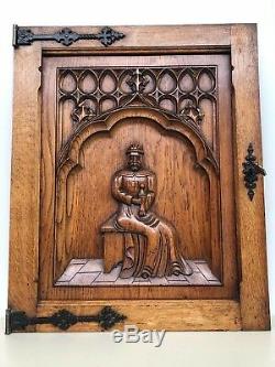 Stunning Antique Gothic Medieval Style Carved door panel in wood circa 1900