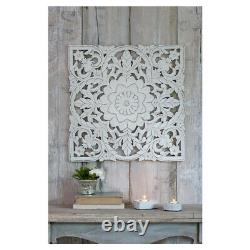 Stunning Carved Distressed White Mango Wood Art Square Wall Hanging Frame Panel