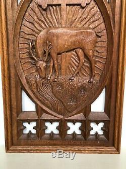Stunning Carved oak Gothic Panel with Deer -RARE