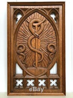 Stunning Carved oak Gothic Panel with snake -RARE