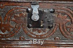 Stunning Early 18th Century Bible Box On Later Stand, Carved Panels, c1720