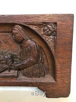 Stunning Gothic Carved panel in oak with death christ & saints