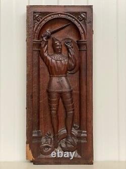 Stunning Gothic Revival Saint George & the Dragon panel / Knight in oak