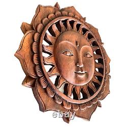 Sunburst Sun Surya & Lotus Wall art Panel Sculpture Hand Carved Wood Bali Art