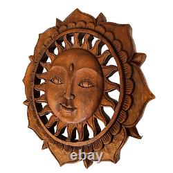 Sunburst Sun Surya & Lotus Wall art Panel Sculpture Hand Carved Wood Bali Art