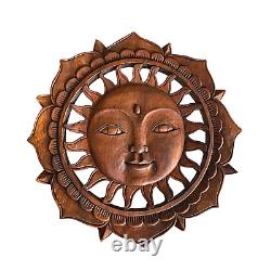 Sunburst Sun Surya & Lotus Wall art Panel Sculpture Hand Carved Wood Bali Art