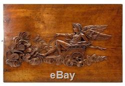 Superb 26 x 17 Antique French Hand Carved Wood Panel, Apollo, Chariot