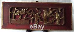 Superb Antique Chinese Carved Wood Gold Gilt Temple Panel High Relief 14 L