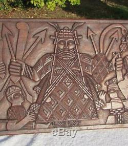 Superb Large Antique Benin Carved Hardwood Panel Dated 1939 Oba Ogbede
