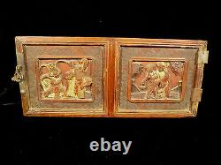 TWO ANTIQUE CARVED CHINESE CABINET DOOR PANELS With FOUR FIGURAL SCENES CIRCA 1850